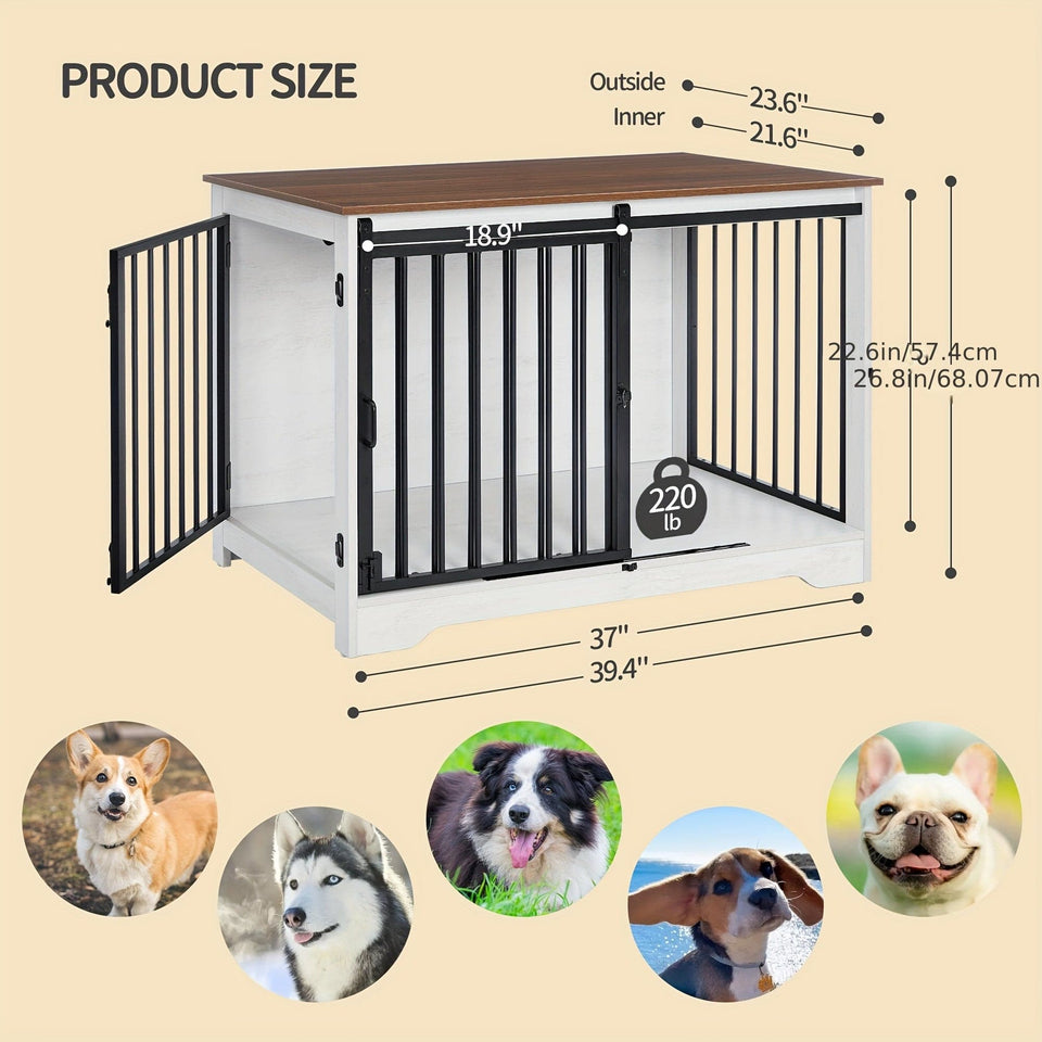 [Rustic Dog Crate Furniture] 39.4" Double Door Dog Crate, Dog Crate Furniture - Wooden End Side Table Dog Kennel Indoor For Small Medium Large Dog - Anti-Chew Anti-Escape, Rustic Brown/BlackGreige/White/White Brown [Rustic Dog Crate Furniture] 39.4" Double Door Dog Crate, Dog Crate Furniture - Wooden End Side Table Dog Kennel Indoor For Small Medium Large Dog - Anti-Chew Anti-Escape, Rustic Brown/BlackGreige/White/White Brown