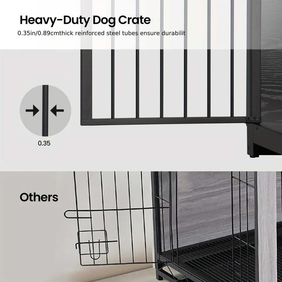 [Rustic Dog Crate Furniture] 39.4" Double Door Dog Crate, Dog Crate Furniture - Wooden End Side Table Dog Kennel Indoor For Small Medium Large Dog - Anti-Chew Anti-Escape, Rustic Brown/BlackGreige/White/White Brown [Rustic Dog Crate Furniture] 39.4" Double Door Dog Crate, Dog Crate Furniture - Wooden End Side Table Dog Kennel Indoor For Small Medium Large Dog - Anti-Chew Anti-Escape, Rustic Brown/BlackGreige/White/White Brown
