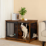 [Rustic Dog Crate Furniture] 39.4" Double Door Dog Crate, Dog Crate Furniture - Wooden End Side Table Dog Kennel Indoor For Small Medium Large Dog - Anti-Chew Anti-Escape, Rustic Brown/BlackGreige/White/White Brown [Rustic Dog Crate Furniture] 39.4" Double Door Dog Crate, Dog Crate Furniture - Wooden End Side Table Dog Kennel Indoor For Small Medium Large Dog - Anti-Chew Anti-Escape, Rustic Brown/BlackGreige/White/White Brown