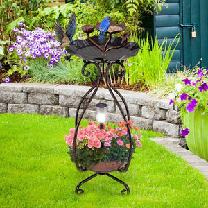 United States / As shown 1 pc Solar Outdoor Bird Bath Feeder Combo with Flower Planter Pedestal and Solar Lights 1 pc Solar Outdoor Bird Bath Feeder Combo with Flower Planter Pedestal and Solar Lights