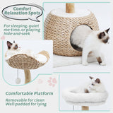 White 40.5'' Modern Deluxe Cat Tree - Natural Solid Wood Pillars, Scratching Post & Condo 40.5'' Modern Deluxe Cat Tree - Natural Solid Wood Pillars, Scratching Post & Condo